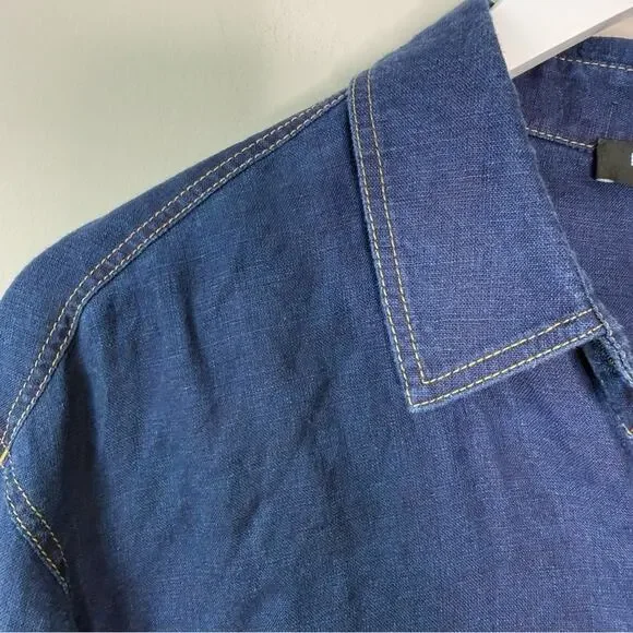 Lafayette 148 | Everson Linen Chambray Button Up Shirt Size Medium Dark Wash - Picture 6 of 9